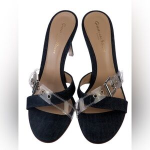 GIANVITO ROSSI Denim & Lucite Lilas High Heel Sandals 38.5 8.5 $545